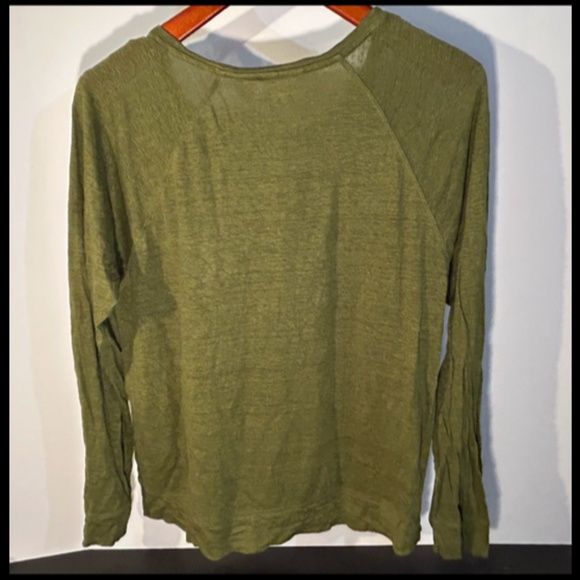 Summer 100% Linen! Cynthia Rowley, Long Sleeve Top/Tee Green Size L - Picture 4 of 13